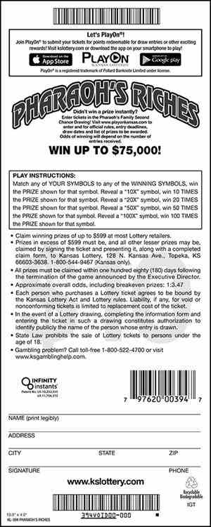 Pharaoh`S Riches scratchcard - game number #394 - back